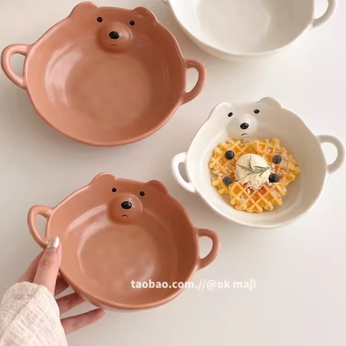可爱ins风陶瓷双耳泡面碗