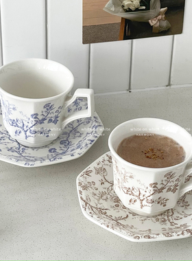 高颜值咖啡杯子高档精致复古马克杯高级感咖啡杯套装陶瓷咖啡杯碟