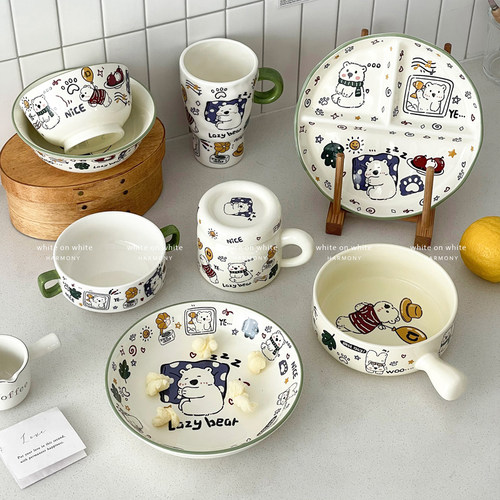 可爱釉下彩陶瓷甜品盘