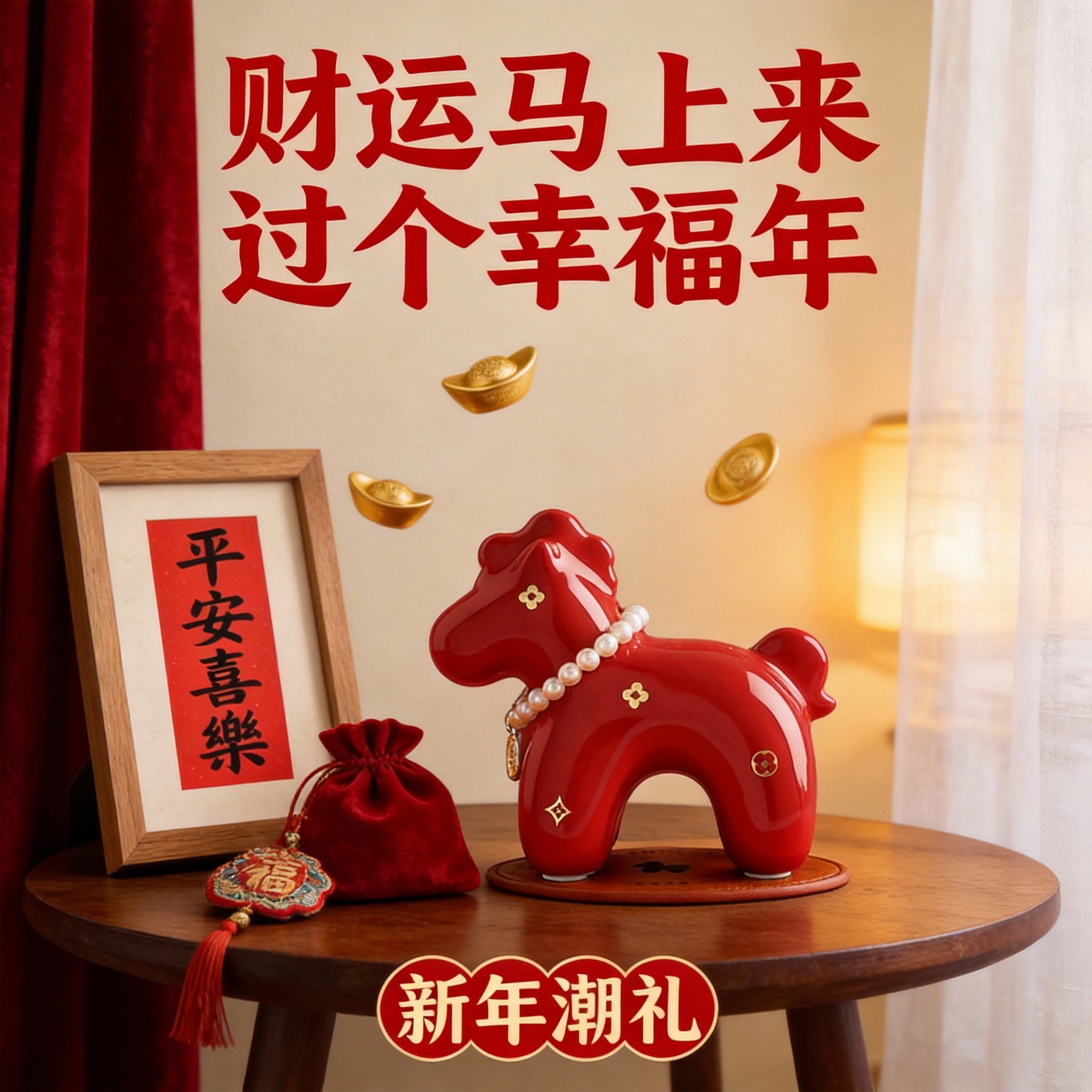 2026马年吉祥物陶瓷好运马上有钱摆件客厅玄关酒柜装饰新年礼物,家居饰品,桌面摆件,淘宝优惠券,粉丝福利购,淘宝优惠卷