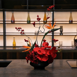 高端红色春节装饰花艺结婚仿真花摆件新年餐桌花摆设婚房假花布置