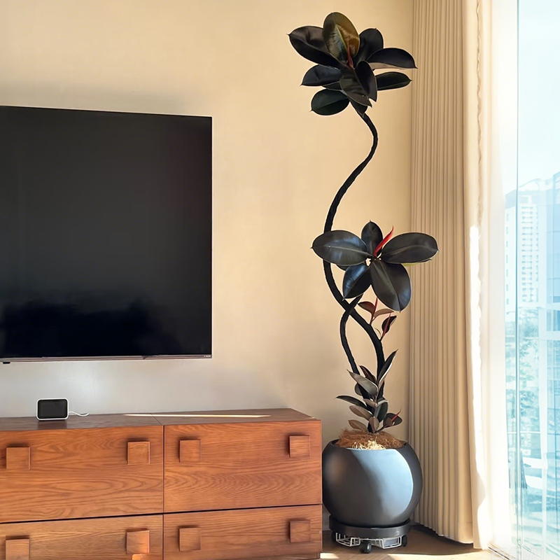 高級感軟裝中古風綠植仿真橡皮樹