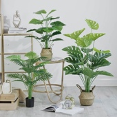 彷真绿色植物摆件龟背芋盆栽叶子客厅小型落地植物高端轻奢室内假