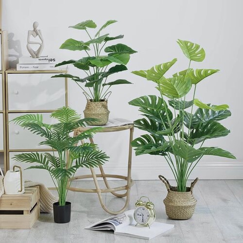 彷真绿色植物摆件龟背芋盆栽叶子客厅小型落地植物高端轻奢室内假
