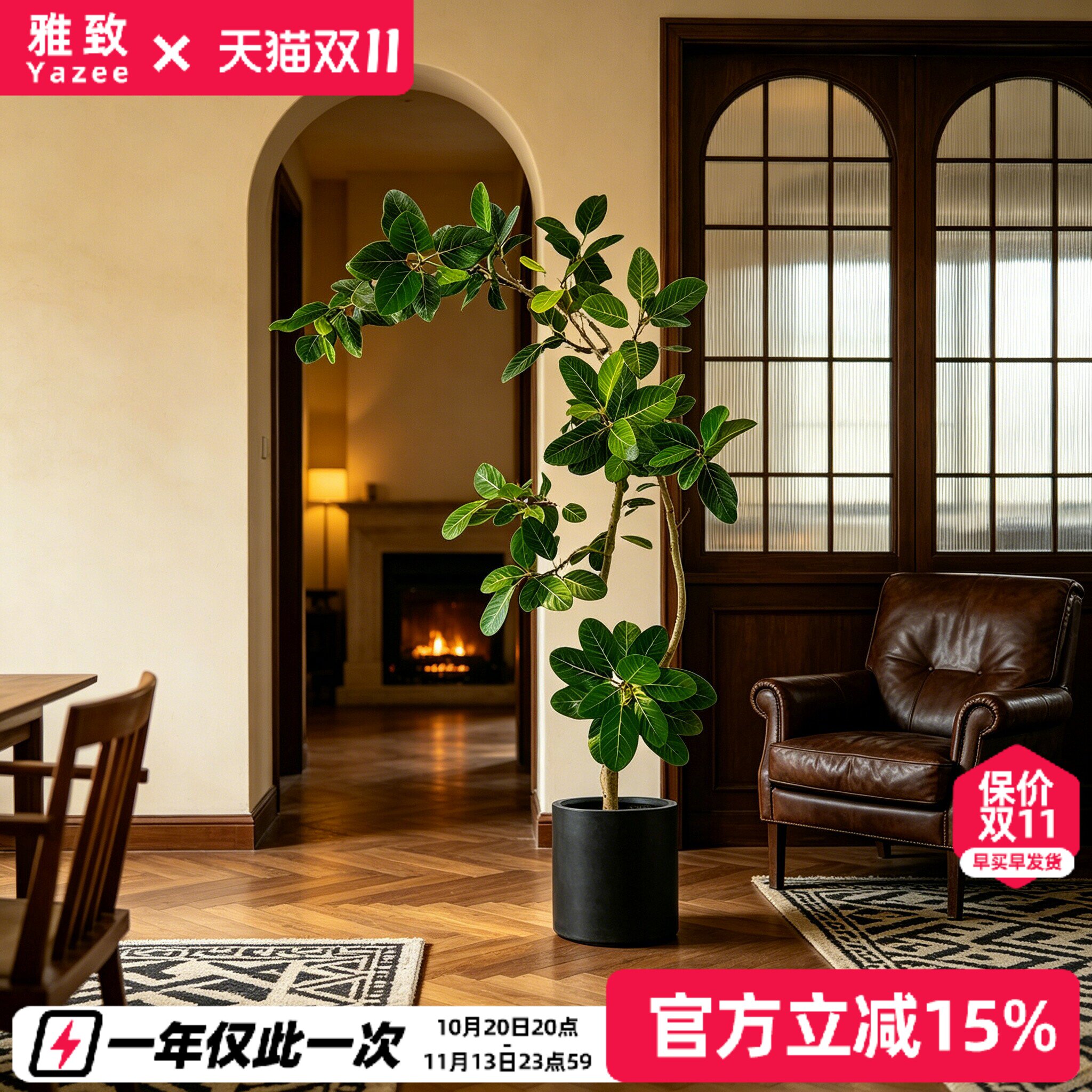 孟加拉榕客厅中古风绿植室内大型落地大盆栽高级感观叶植物好养