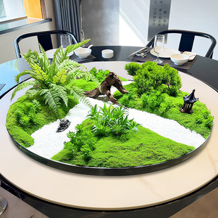 新中式酒店大圆桌转盘摆花装饰品微缩景观圆形微缩景观餐桌花摆件