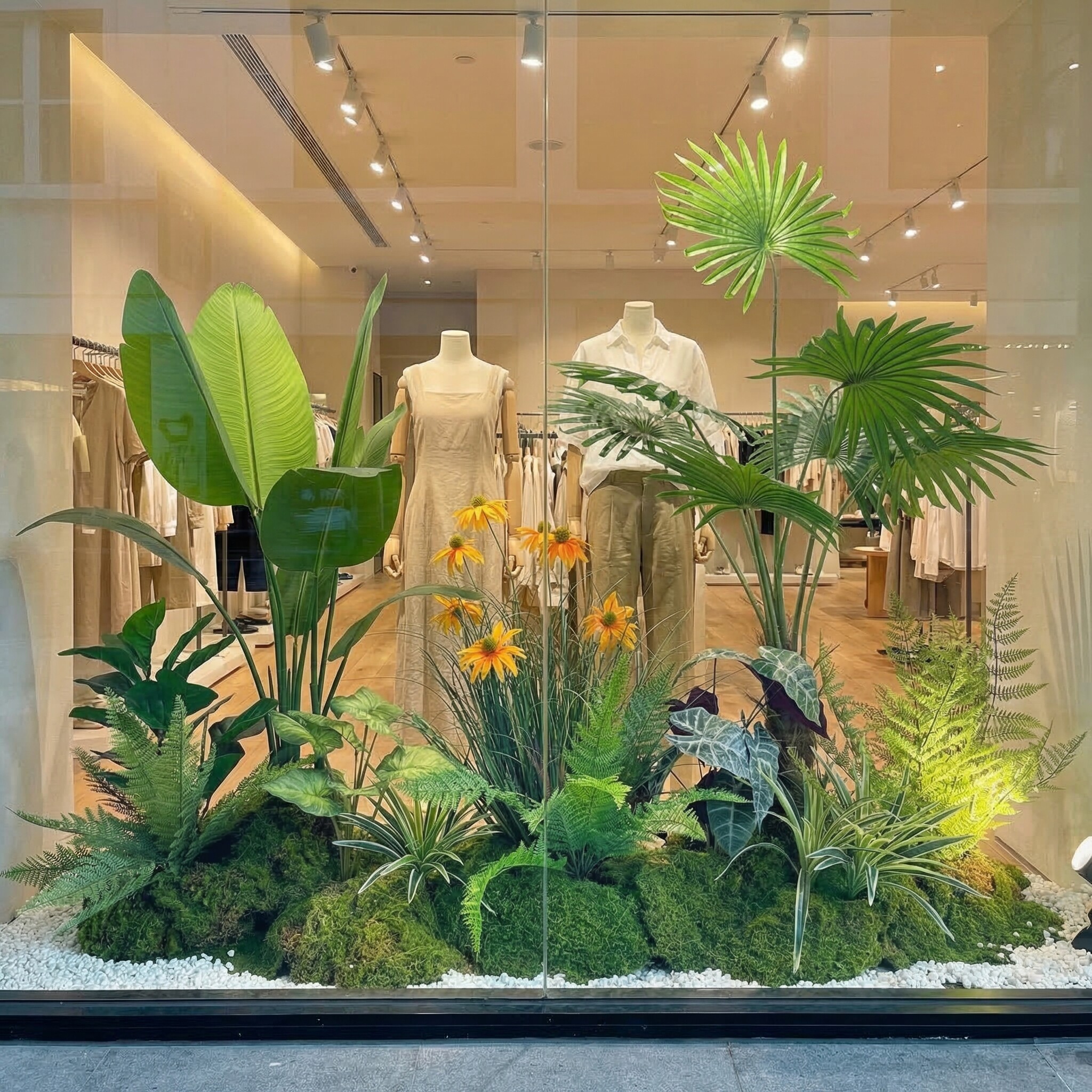 服装店橱窗造景装饰布置仿真绿植室内景观商场假植物假树盆栽摆件