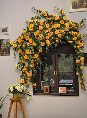 仿真花藤条装饰藤蔓花墙背景玫瑰橱窗门头假花造景网红拍照打卡墙