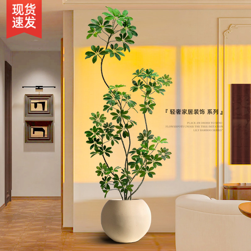 彷真绿色植物鸭脚木落地盆栽彷生植物室内客厅装饰花摆件大型盆景