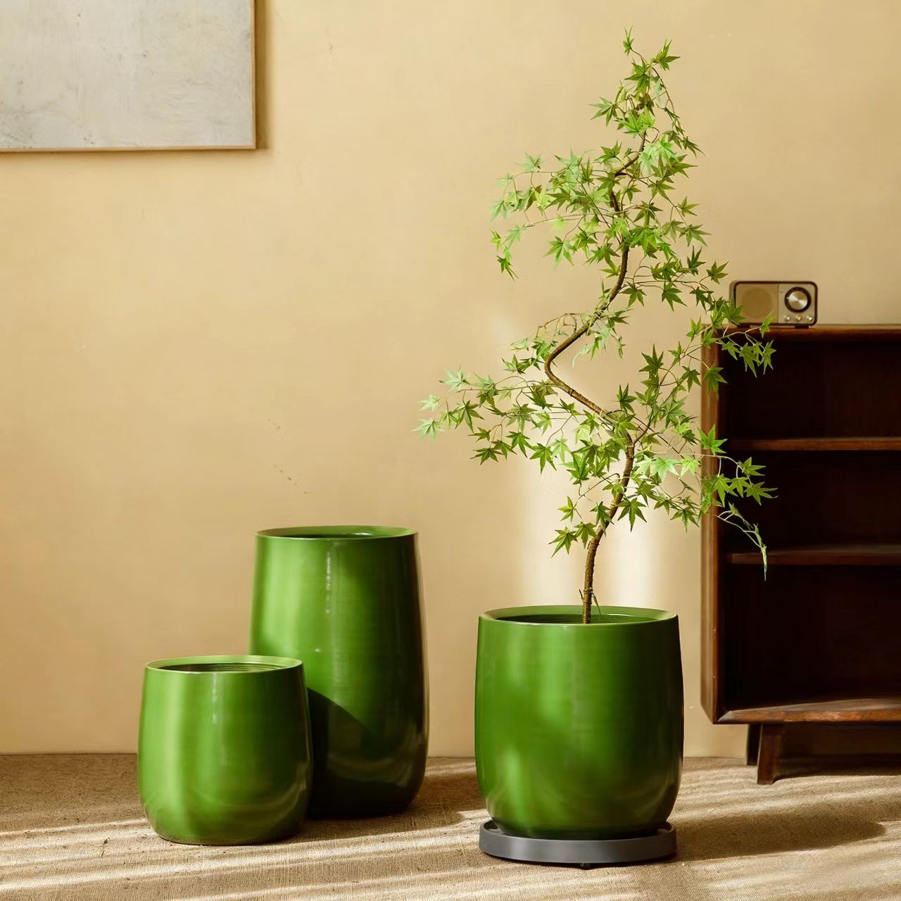 景德镇绿色陶瓷花盆大号种树花坛