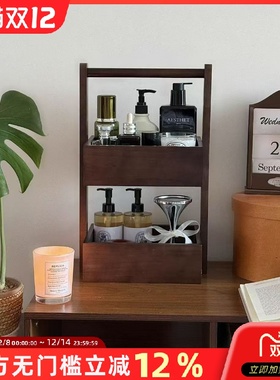 双层实木置物架厨房卫生间木质多层收纳桌面多功能零食果蔬储物筐