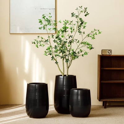 景德镇亮光黑陶瓷花盆大口径