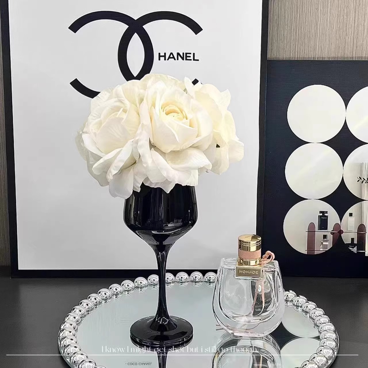 高级感轻奢仿真花客厅装摆件高脚杯玻璃花瓶插花花艺餐桌花假花