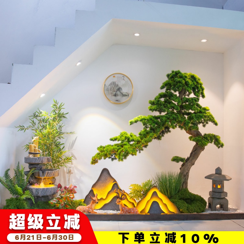 仿真松树迎客松假树罗汉松商场酒店楼梯橱窗装饰室内景观造景摆件