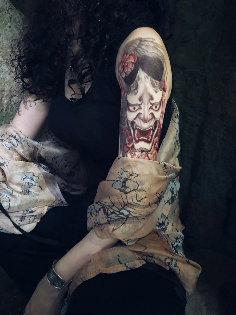 千只鹤原创手绘纹身贴和风日式般若樱花防水花臂大腿肩膀