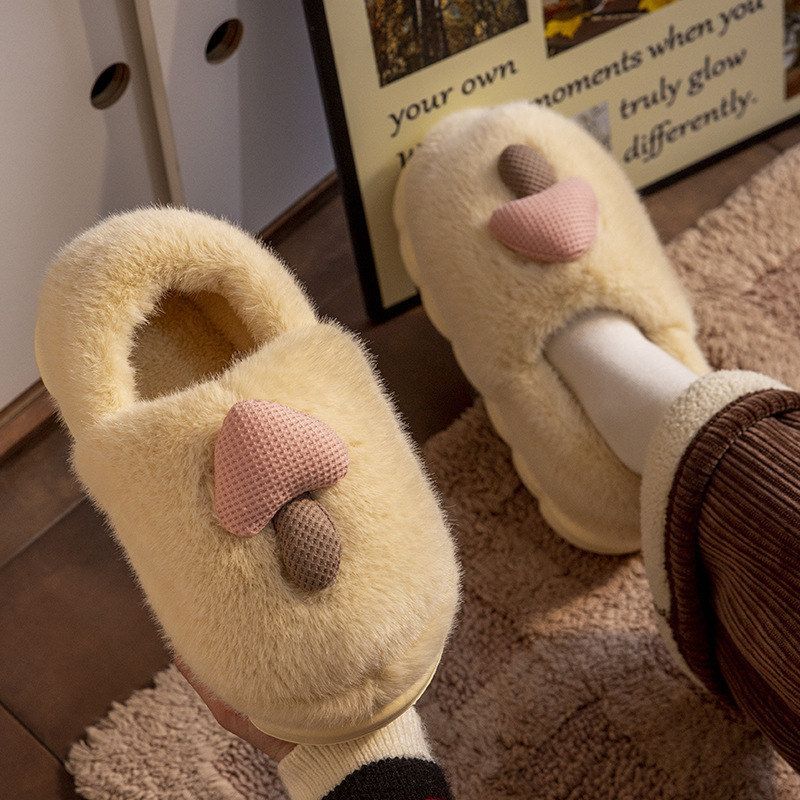 蘑菇棉拖鞋女秋冬季情侣加厚室内居家用防滑卡通包跟毛毛拖鞋萌趣