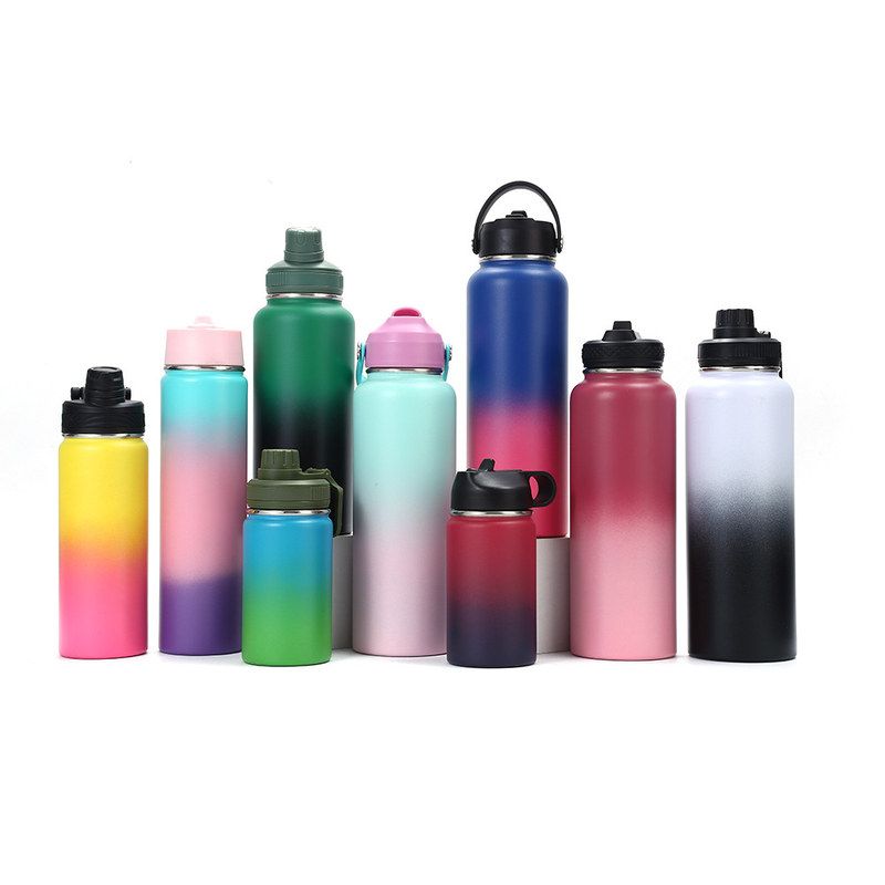 大容量渐变喷塑磁吸太空壶骑行壶登山壶不锈钢304手提运动保温杯