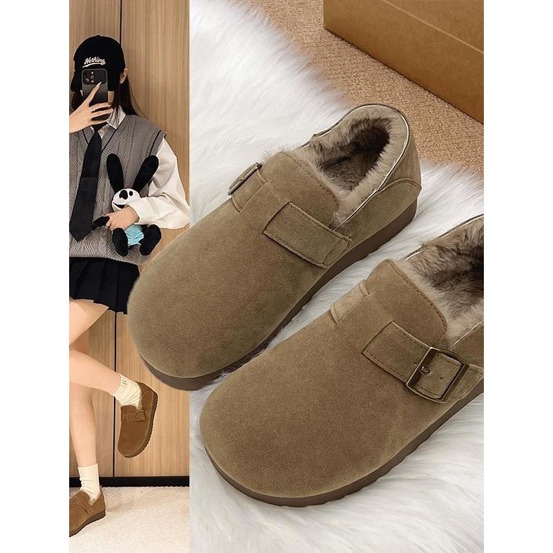 厚底全包勃肯女鞋加绒豆豆鞋2025