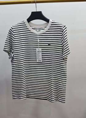 GOLDEN BEAR女款宽松条纹纯棉夏款短袖T恤CFQA42E21143 颜色:藏青