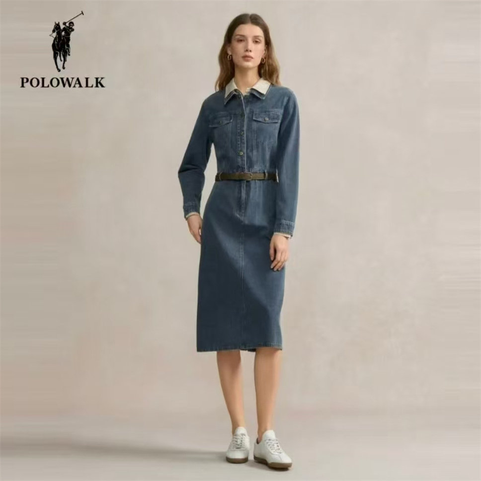 POLOWALK女装春秋通勤显气质牛仔连衣裙CXPW53690021吊牌价1665图片