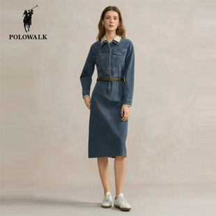 POLOWALK女装春秋通勤显气质牛仔连衣裙CXPW53690021吊牌价1665