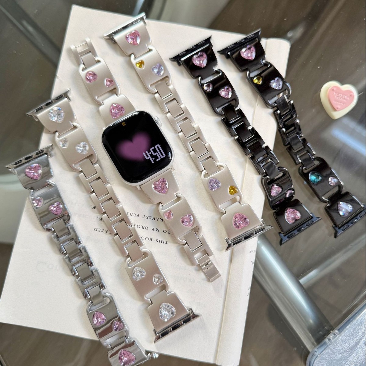 桃心钻金属环表带适用苹果手表iwatch10代987654Ultra/SE