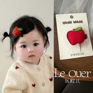 可爱苹果毛绒发夹女宝宝卡通刘海侧边夹儿童百搭不伤发全包布头饰