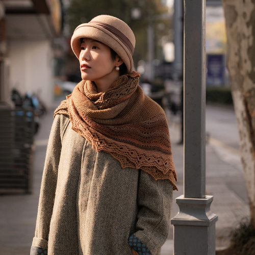 秋冬温暖披肩围巾手工棒针编织