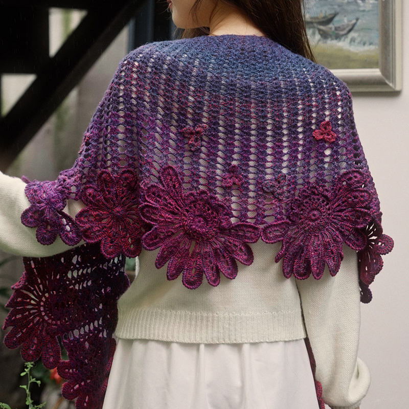 山菊花段染钩针披肩材料包含教程