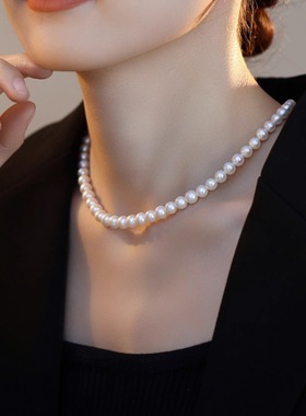 5A高亮！天然淡水珍珠6-7mm珍珠项链送妈妈送长辈生日高级礼物