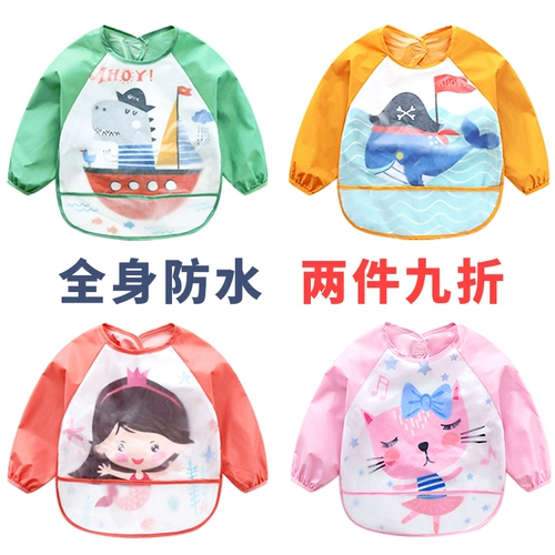 Детский водонепроницаемый нагрудник для еды, демисезонный лонгслив, фартук, анти-грязь, с карманом