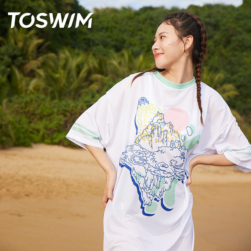 TOSWIM泳比基尼女防晒保守显瘦连体罩衫沙滩外套新款大码宽松罩裙