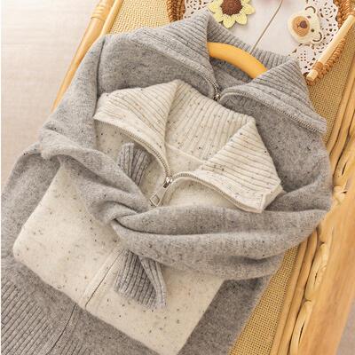 秋冬高翻领100%纯羊毛针织外套