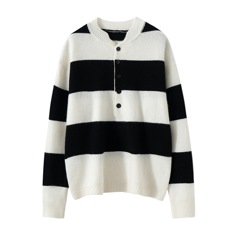 2025秋冬新款山羊绒衫女圆领条纹