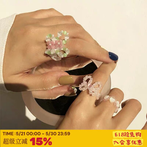 方块玉石手工蝴蝶小众设计戒指