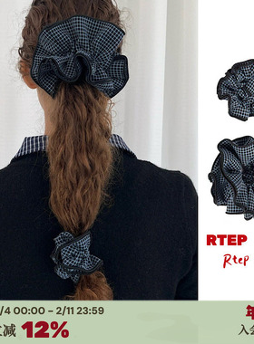 RTEP 高版本goodsquish深蓝格子学院风加厚四层花边大肠发圈发绳