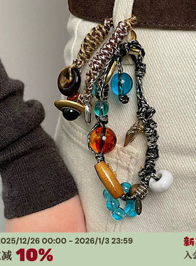 RTEP 蓝色岛部落手链*迪丽热巴同款花朵海螺棉麻绳编织琉璃珠手绳