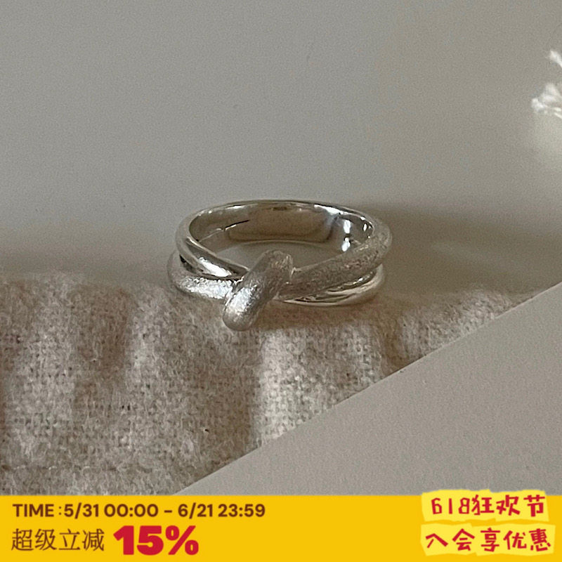 RTEP 韩国ins结绳双层镀925银叠戴重工小众设计感百搭戒指环