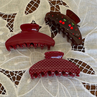 RTEP 定制emijay法式樱桃琥珀棕色抓夹可可色镶嵌钻石鲨鱼夹发夹