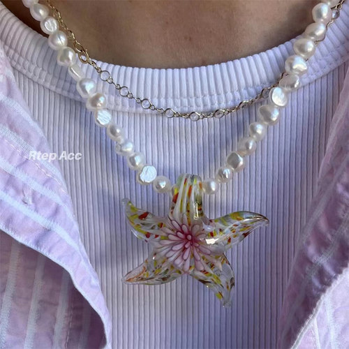 天然淡水珍珠手工可爱海星项链