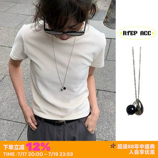 RTEP 韩国博主同款ins黑白色水滴百搭高级感铜镀金项链毛衣链条女