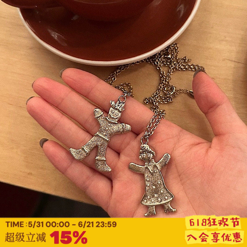 RTEP 姜饼人一家*独家开模可爱男孩女孩项链哑金镶嵌钻石珍珠吊坠