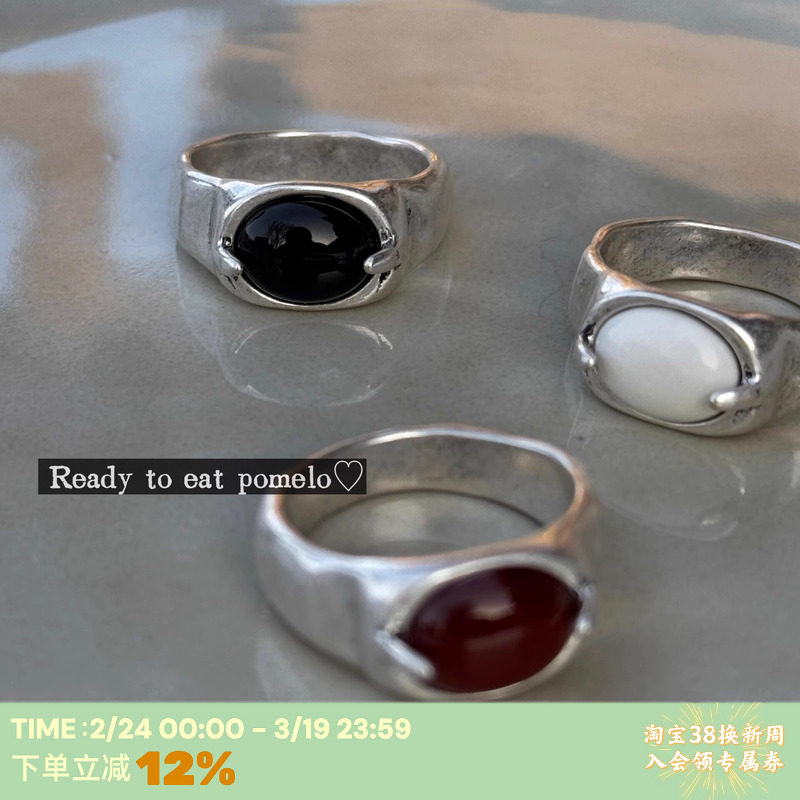 RTEP 高版本*小众古银玛瑙玉石设计感叠戴戒指复古高级感百搭指环