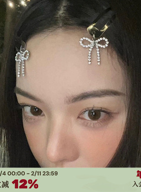 RTEP 定制韩国ins银色少女蝴蝶结可爱镶钻博主刘海边夹子女编发夹