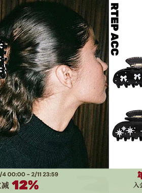 RTEP 定制Emijay黑色系蝴蝶结星芒复古镶钻醋酸中号抓夹鲨鱼发夹