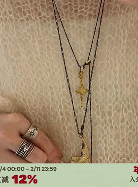 韩代STAR黑金星月复古雕刻项链