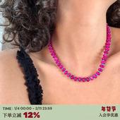 RTEP 小众设计Rose Violet宝石洋红天然玉石玫红湖蓝松石串珠项链