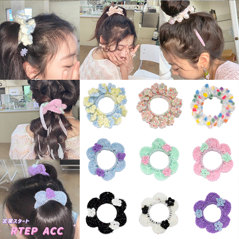 手工编织毛线色彩花朵大肠发圈