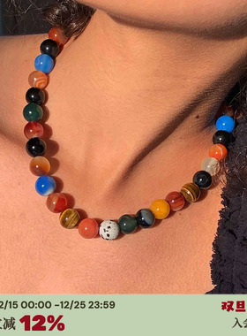 手作彩色玉石虎眼石玛瑙项链