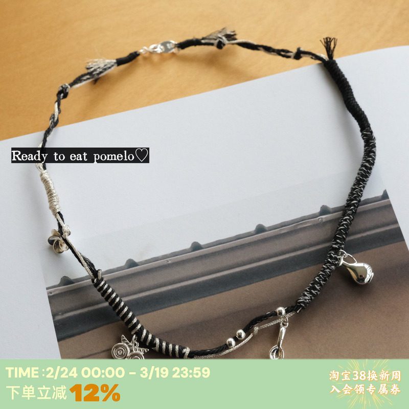 RTEP 部落手作*编绳花朵陶罐猫头鹰勺子黑色铜镀银细项链小众设计